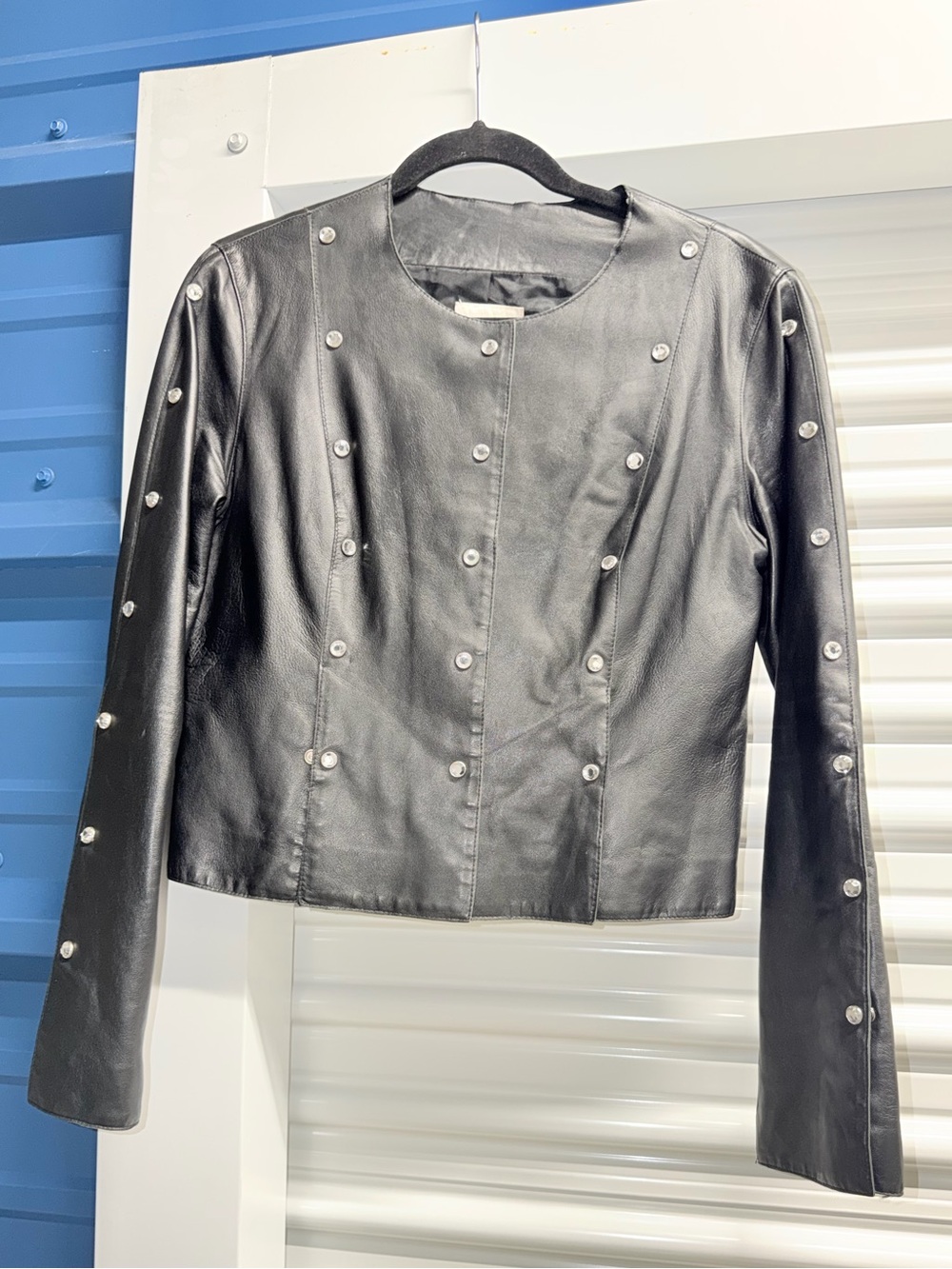 Vtg Cache Black Leather Jacket/Shirt With Silver Button Accent, Sz Small